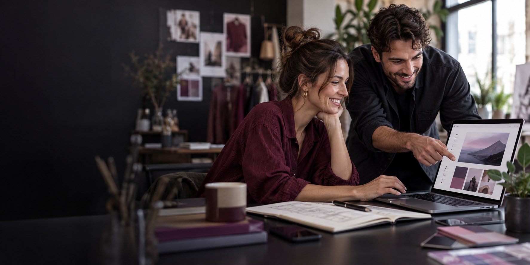 Small business owners planning a website with a page builder