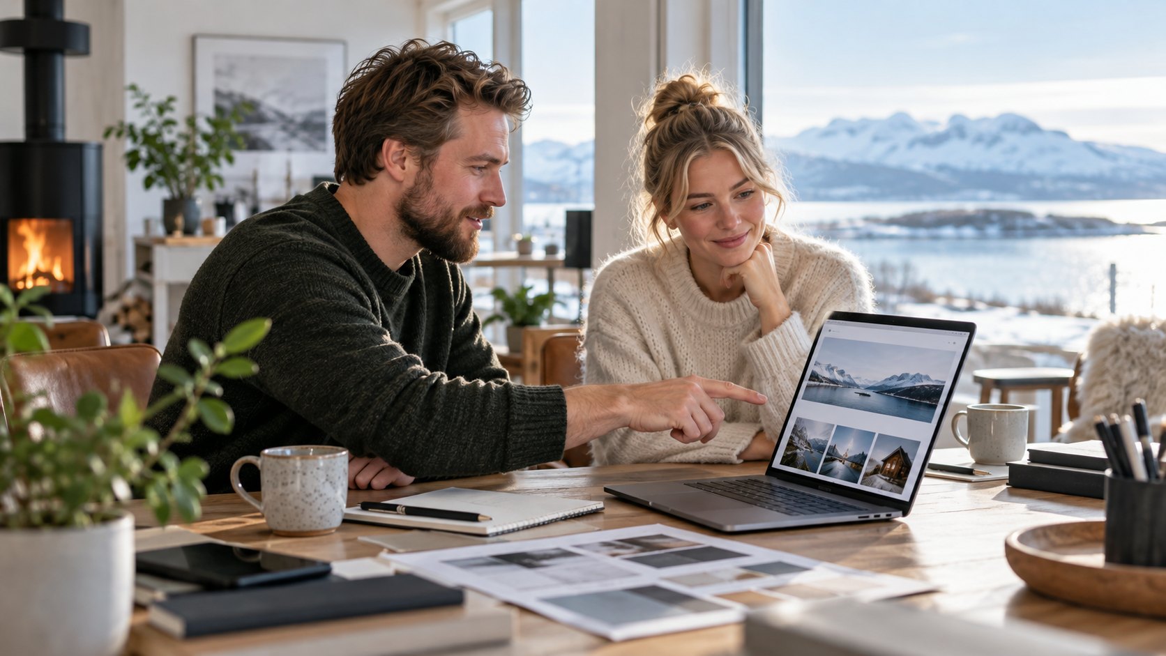 A Swedish business owner and web designer reviewing a website together